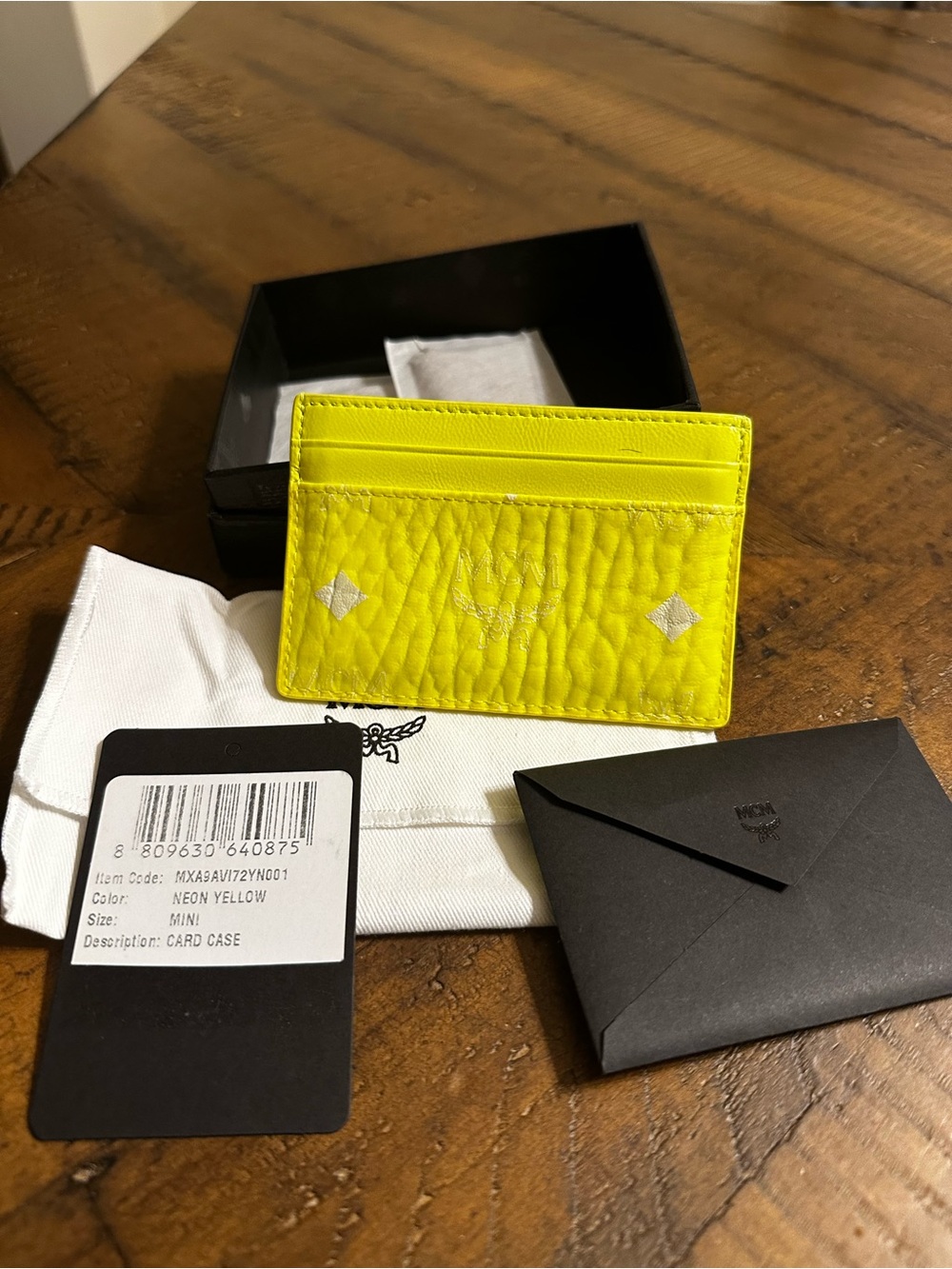 MCM Neon Yellow Leather Card Case - Mini Card Holder